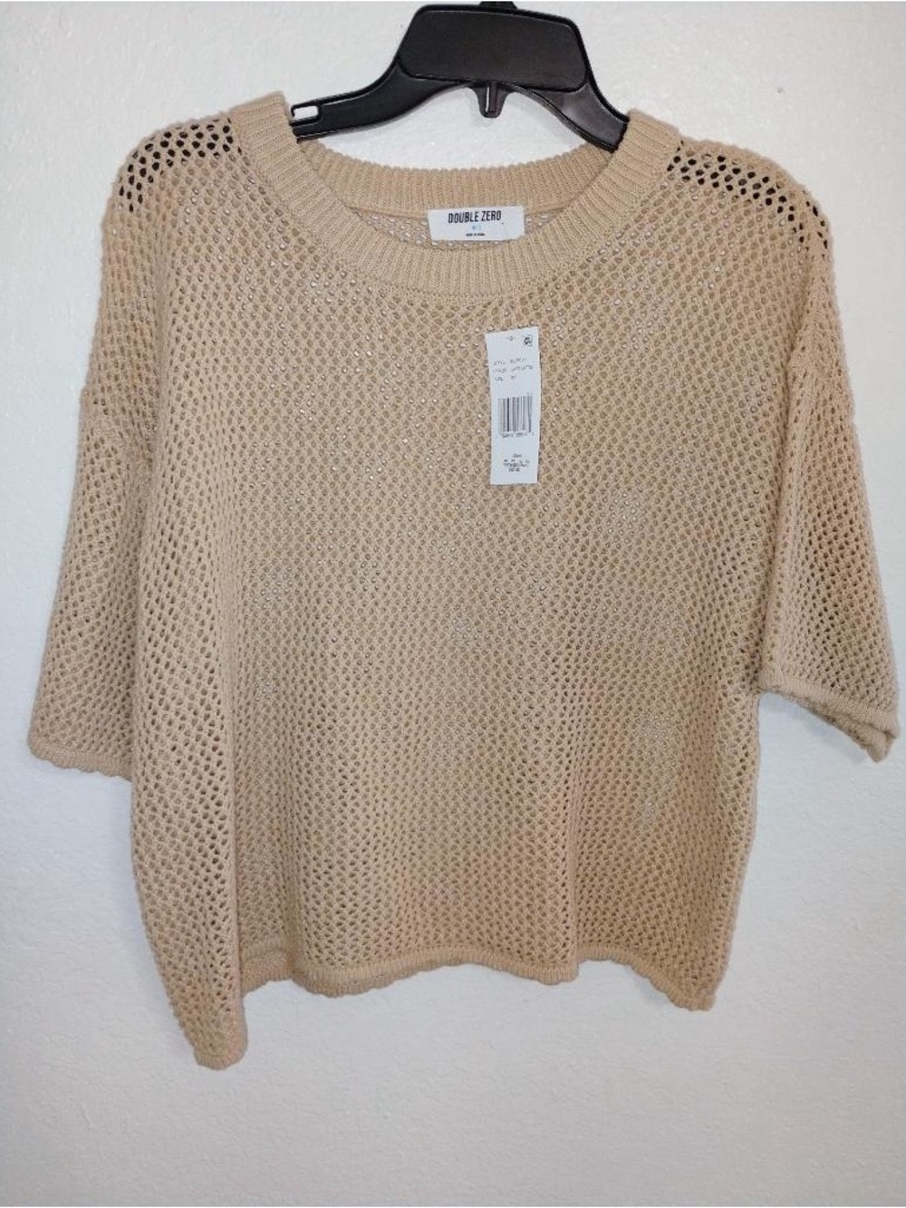 Double Zero Cafe Latte Open Knit Short Sleeve Top